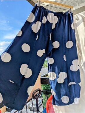 Alembika L Navy Polka Dot Harem Balloon Pants Buttery Soft